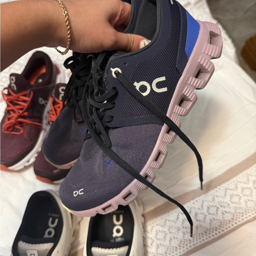 On Running Dark Blue and Lavender Shoes